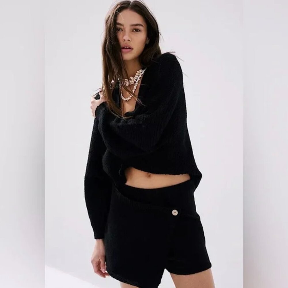 Free People Primavera Skort Sweater Set in Black XS NWT